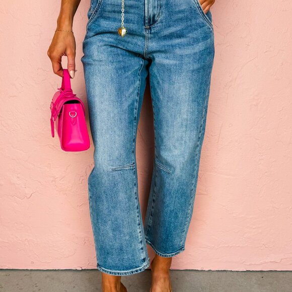 Dusk Blue High Waist Wide Leg Barrel Cropped Jeans - Picture 3 of 8